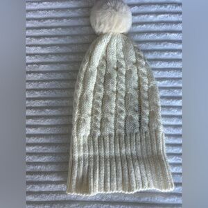 Surell Cream Knit Beanie with Pom Pom